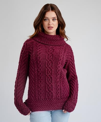 Image of SAOL Aran Irish Sweater for Women - Made of 100% Merino Wool - Ireland Fisherman Cable Knit Ladies Pullover