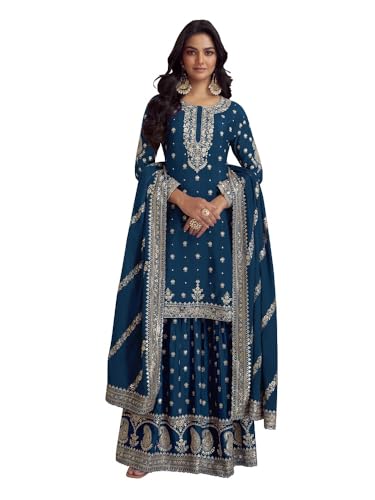 shopNstyle Women's Straight Salwar Kameez Georgette With Embroidery Traditional Indian