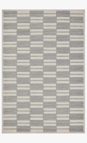 Image of Modern (High Low Pile) Pattern Wool Carpet with Loop Texture Yarn Anti Shedding Carpet Size 4x6 Feet B0 Grey Ivory Color
