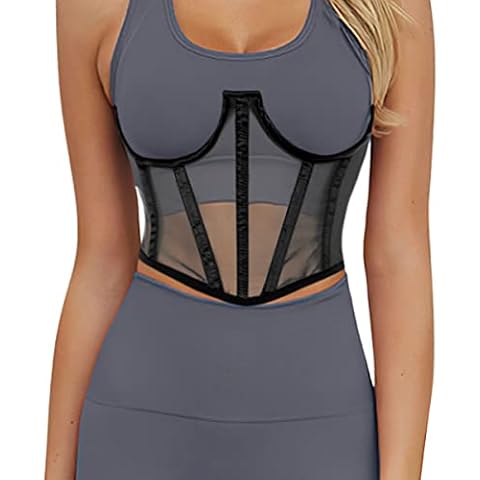 TOPMELON Black Corset Belt Waist Corset Lace Open Cup Underbust Corset Mesh Underwire Short Torso Underboob Corset Waist Cincher Boned Corset Small Cover