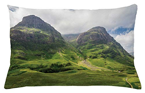 ABAKUHAUS Escocia Funda para Almohadón, Glencoe Highlands Nubes, Decorativo, Estampado en Ambos Lados, 40 x 65 cm, Helecho Verde Blanco