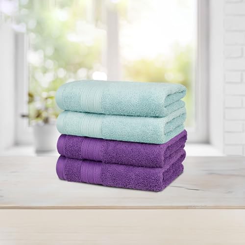 Image of MYTRIDENT Soft Comfort Air Rich Towel 100% Cotton Hand Towel for Daily use, 500 GSM Highly Absorbent Towels for Men /Women, 4Pc Hand Towel Set (41 cm X 66 cm), Nile Blue and Plum