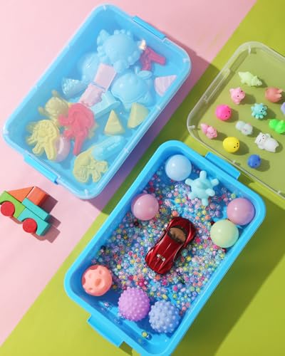 Image of Sensory Bin Sand Tray with Lid for Toddlers 2 Pcs 15in Portable Sandbox Toy Large Plastic Tray for Kids 3 4 5 6 Fill with Sand, Water, Beads, and More (2 Blue)