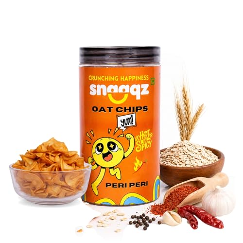 Image of Snaaqz Peri Peri Oat Chips | Roasted & Palm Oil Free | Spicy Crunchy Oat Snack | High-Fibre | 150g Pack