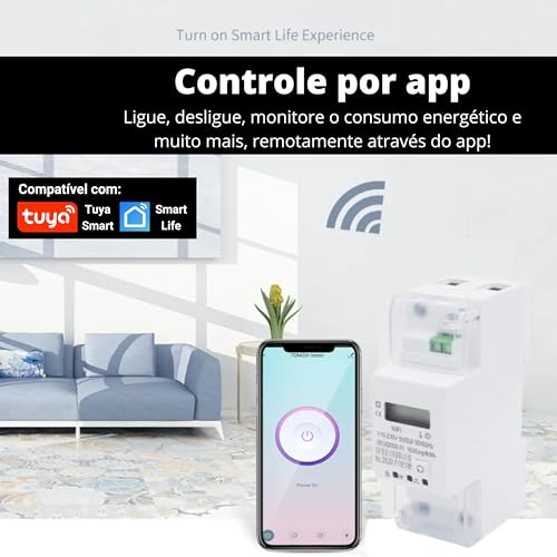 Medidor de Energia, Consumo, Com Rele de 65A Monofásico Inteligente Wi-Fi, Alexa, Google