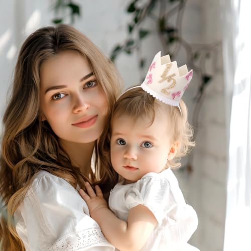 BOXOB 1/2-Geburtstagshut, Schleife mit Glitzer Kronenhut für den Halben Geburtstag die Feier zum 6. Monat Partydekoration für Baby Mädchen und Jungen Party Foto-Requisite Zubehör