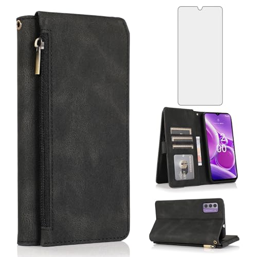 Étui portefeuille Nokia G42 5G et G310 en cuir noir avec fermeture éclair