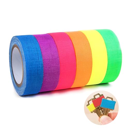 6 Rollen Neon Klebeband - UV Schwarzlicht Reaktives Fluoreszierendes Klebeband - 15mmx5m Reflektierendes Fluoreszierendes Gaffer Tape Neon für Bühnenwanddekoration, Partybeleuchtung, Kinderbasteln DIY