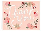 Floral Script - 36 Thank You Cards - Blank Cards - Gray Envelopes Included