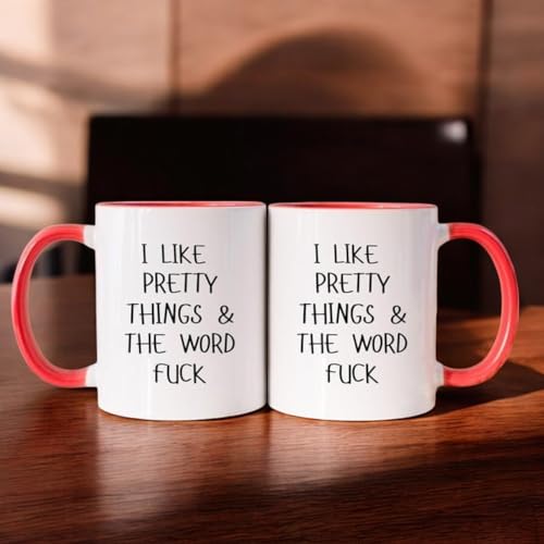 Personalized Mothers Day I Like Pretty Thing & The Word Fuck Accent Mug For Mommy Wife, Custom With Kids Names Funny Mom Coffee Cup For Mom Grandma, Mother's Day Gift From Son Daughter
