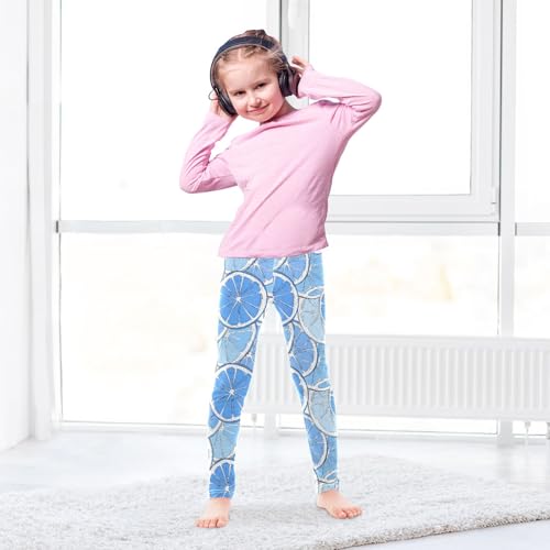 Girls' Athletic Leggings Ankle Length Yoga Dance Pants Kids Teen 4T Lemon Blue4