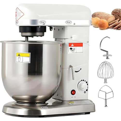 Batidora eléctrica 3 en 1, batidora de alimentos comercial,con gancho para masa, batidor y varillas,batidora de repostería, batidora de 3 velocidades con cabezal inclinable para pasteles White-7L