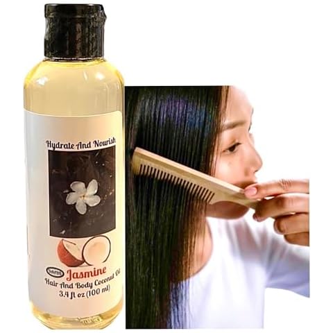 Body Oil for Women, Scented Coconut Oil for Hair Skin Nail, Jasmine Scent Coconut Body Oil, Body Massage Fragrance Oil 3.4 fl oz Travel Size Container Cover