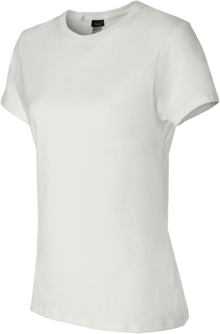 Hanes SL04 Women’s Perfect-T Shirt, 100% Ring-Spun Cotton, Lightweight 4.5 oz, Pre-Shrunk, Contoured Fit, Tear-Away Label, Sustainable, Soft & Durable Tee, 5XL, White - Image 6