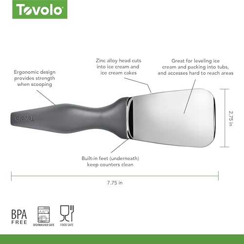 Image of Tovolo Ice Cream Spade Heavy Duty Zinc Alloy Dishwasher Safe Ice Cream Paddle Spade for Shaping Cutting Serving Gelato Sorbet Cookie Dough, Non Slip Ergonomic Handle Ice Cream Spade, Charcoal Gray