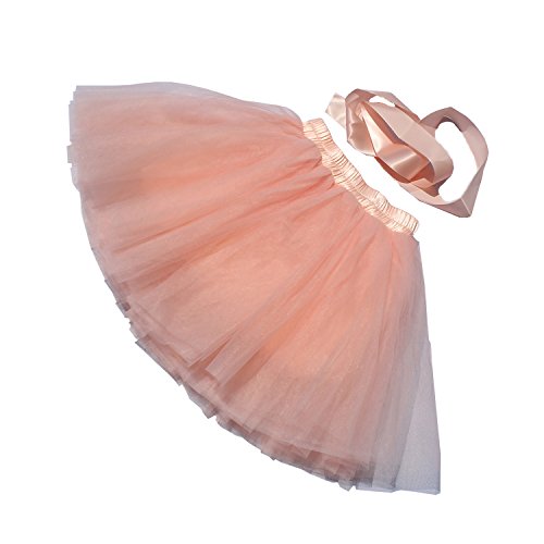 Little Girl Tutu Skirt A Line 7 Layers Tulle Skirt Party Princess Dance Tutus For Girls (3T -10T) Peach #TOP6
