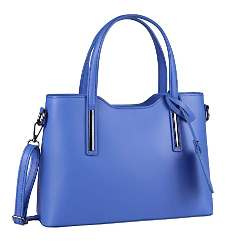 ITALYSHOP24 OBC Made IN Italy Damen Echt Leder Tasche Business Shopper Schultertasche Handtasche Ledertasche Umhängetasche Rindsleder Freizeittasche (Königsblau), ca.: 31x20x12 cm (BxHxT)