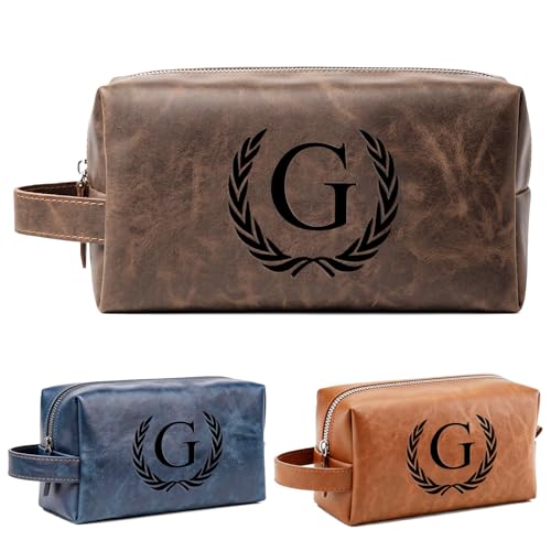 XUMGCUTM Leather Toiletry Shaving Travel Bag for Men Engraved Initial