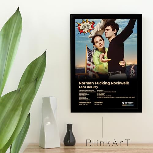 Image of BLINKART LanaDelRay - Norman Fucking Rockwell Wall Photo Frames | Wall Art for Bedroom, Living Room, Studio or Office | Album Cover Print with Spotify Song Link QR Code | Gift for Fans - 8x12 In