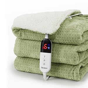 Heated Blanket Electric Throw Waffle, 50×60 Inches Sherpa Fleece Fast Heating Blanket 6 Heating Levels & 4 Hours Auto Off ETL Certification, Sage Throw