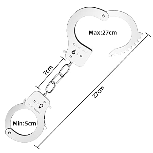 Bedsecret Handcuffs Double Lock Steel Police Edition Professional Grade Handcuffs,Hand Cuffs Cop with Keys (Silver)