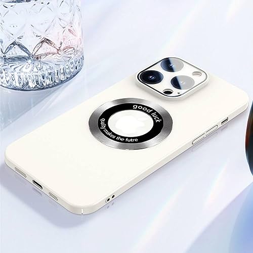 Estuche esmerilado de PC ultrafino de lujo para iPhone 14 12 13 Pro Max Protección de lente de vidrio a prueba de golpes Cubierta de teléfono con anillo de hierro, blanco, para iPhone 14 ProMax