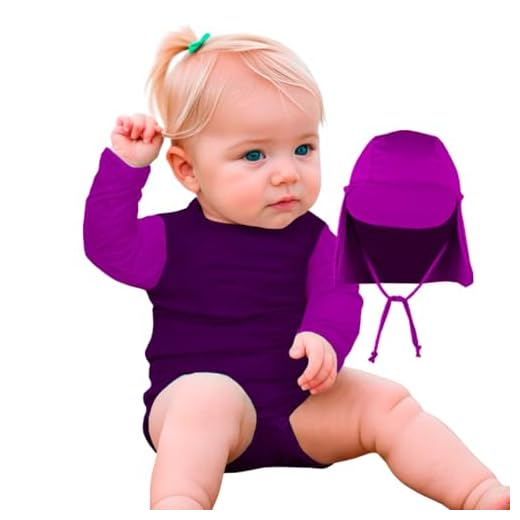 Body UV Infantil Térmico Manga Longa c/Boné Proteção Solar UV 50+ Praia Piscina (BR, Idade, 6 Meses, 1 Ano, Roxo + Violeta)