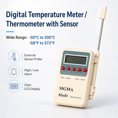 Image of Sigma Instruments Digital Temperature Meter /Thermometer with Sensor (-50C To 300C)
