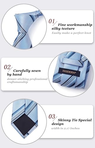 Image of HISDERN Stripe Tie Mens Ties with Pocket Square Set Classic 3.4'' Silk Formal Necktie Handkerchief for Business Wedding