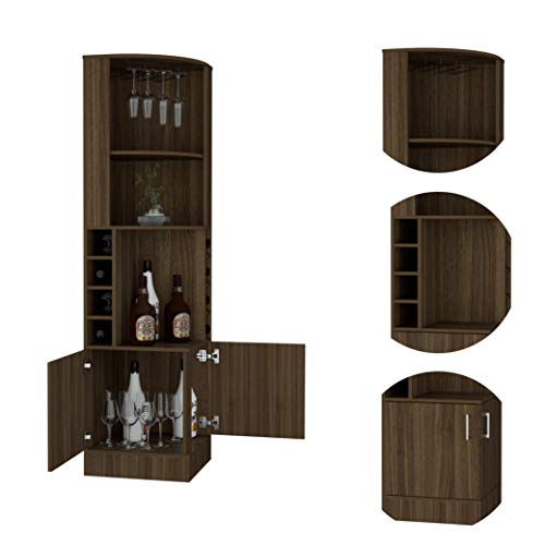 Tuhome Syrah Space Efficient Corner Bar Cabinet With 2-Doors, Walnut #TOP1
