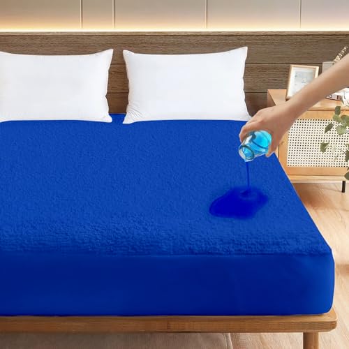Image of Ayka 100% Waterproof Cotton Terry Mattress Protector Double size Breathable Hypoallergenic Noiseless Ultra Soft Fitted Bed Protector 72x48 inch Mattress Cover / Bed Cover (Royal Blue, Double (72*48 inch))