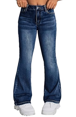 SEAUR Girls Ripped Flared Jeans Skinny School High Waist Bell Bottoms Kids Slim Trendy Casual Retro Denim Pants