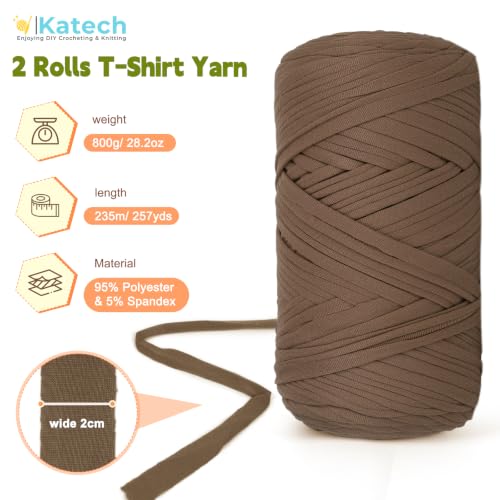 Image of Katech 800g T Shirt Yarn for Crocheting, Ribbon Yarn for Beginners-Coffee
