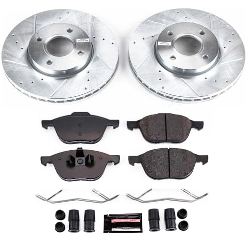 Image of PowerStop Z23 Performance Brake Pad & Rotor Kit Front K1377 | Ford Focus 2005-07 Carbon Fiber Ceramic Brake Pads + Drilled & Slotted Rotors