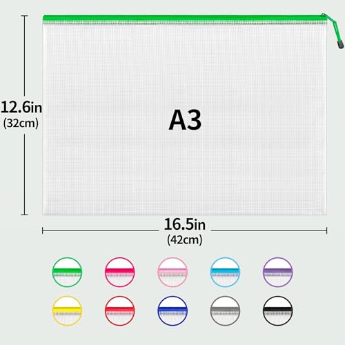 jarlink a3 165x126 in 12 pcs mesh zipper pouch 12 colors extra large zipper bags waterproof file pouches for office supplies puzzles board game school travel accessories amp craft projects