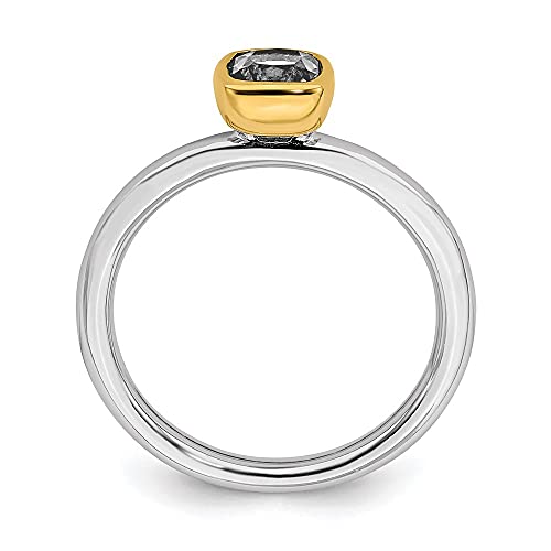 Stackable Expressions Sterling Silver W/Gold Plated Square White Topaz Gemstone Ring - Size 6 #TOP1