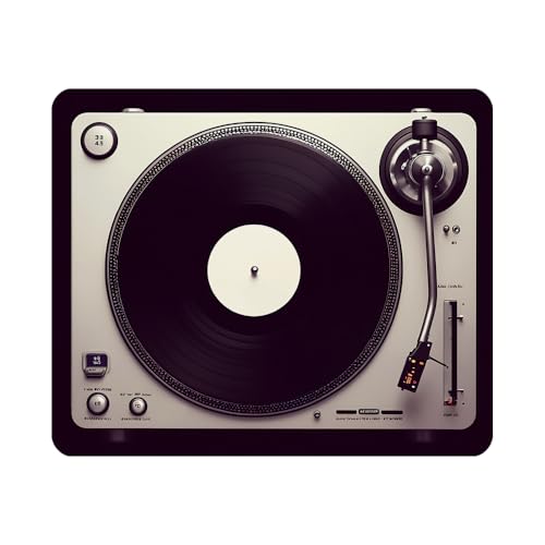 Nicokee Gaming Mouse Pad Old Good Looking Turntable Playing a Track from Black Vinyl Top View Vintage Cross Processing Non-Slip Rubber Mouse Pad for Computers, Laptop, Office 9.5 Inch x 7.9 Inch
