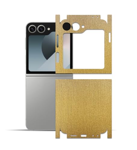 IPG Decal Made for Flip 6 - Fold 5-6 Series Decorative Carbon Fiber Vinyl Back and Sides Full Protection Anti Scratch Skin Guard - 3D Surface - Easy to Install (Brushed Gold, Flip 6)