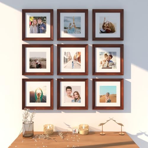 Image of Art Street Wooden Photo Frame for living room, Aesthetic Cave Design Photo Frames for Photograph, Art Work, Certificates Set of 9 (8x8 Inch, Brown)