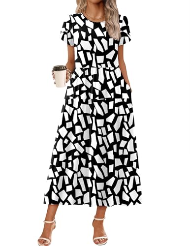 Image of Zeagoo Summer Dresses for Women 2026 Maxi Bohemian Floral Short Sleeve Long Dress Casual Flowy Tired Beach Sundress