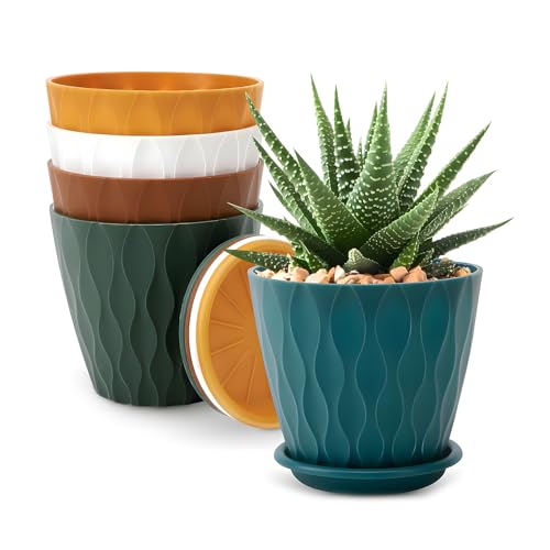 Wintem - Set 5 Vasi per Piante da Interno 15cm con Foro di Drenaggio, Sottovaso Rimovibile, Plastica Resistente Multicolore, Ideali per Arredare Casa con Stile e Coltivare con Facilità