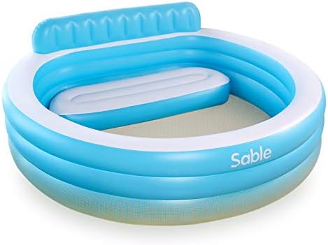Sable Inflatable Pool, Blow Up Swimming Pool, for Family Party Water Sports with Backrest and Built-in Bench, Blue & White