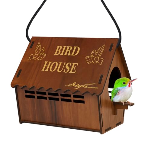 Image of Signamio Bird House - Elegant Wooden Bird Nest with Exhaust Window for Outdoor Hanging, Durable Birds Nest Shelter, Weather-Resistant Design, Ideal for Garden or Patio Decoration - Small Size