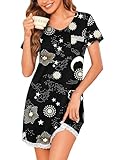 Ekouaer Women's Nightgown Sleepwear Soft Sleepshirt Short Sleeve Nightshirt Sexy Pajama Dress Moon Star S