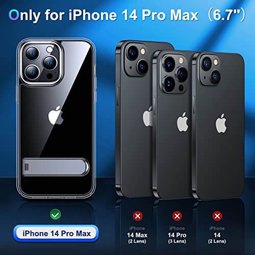 Simtect Crystal Clear For Iphone 14 Pro Max Case, [Not Yellowing] [3 Stand Way][14Ft Military Drop Protection]Protective Slim Kickstand Shockproof Phone Case For Iphone 14 Pro Max 6.7 Inch 2022, Clear #TOP5
