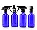 Cornucopia Brands 8-Ounce Cobalt Blue Glass Spray Bottles (4-Pack); Boston Round Bottles w/ 3-Setting Adjustable Sprayers for Aromatherapy, DIY Cleaning & More