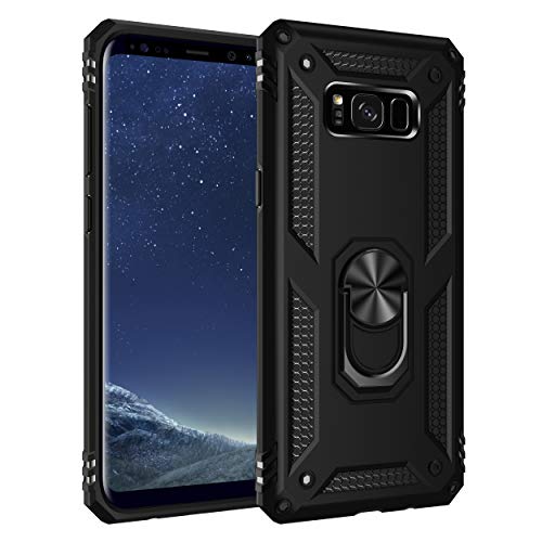 Cavor for Samsung Galaxy S8 Plus Case (6.2") TPU Case PC Bumper 360° Rotation Ring Holder Kickstand Back Cover [Work with Magnetic Car Mount] Shockproof Protective Cover-Black