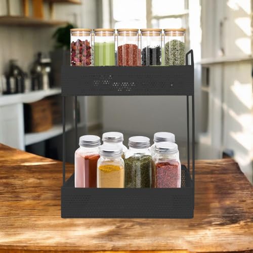 Image of Amazon Brand - Umi Metal Standing Rack 2-Tier Countertop Organizer for Bathroom, Dressing Table & Desk | Powder Coated Rust-Resist Iron | Freestanding Space-Saving Shelf (Black)