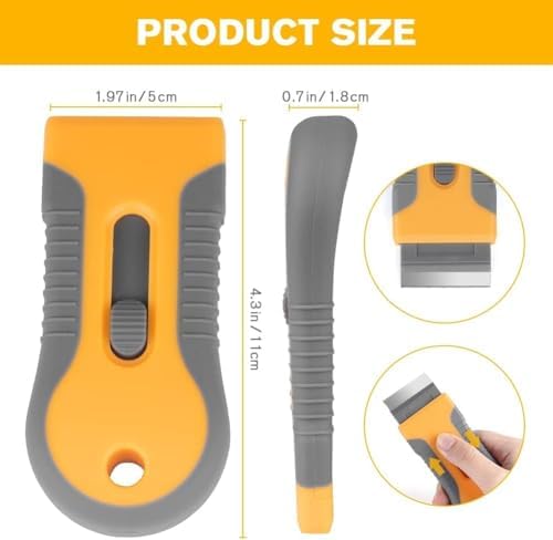 Xspring Jilet Kazıyıcı, 10 Parça Paslanmaz Çelik Bıçaklı Cam Ocak Kazıyıcı, Çıkartma Etiket Yapıştırıcı ve Boya Temizleme İçin Çok Amaçlı Temizlik Aleti (Mavi) (Turuncu) - Görsel 4