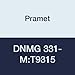 Pramet DNMG 331-M:T9315 Carbide Indexable Turning Insert, Steel (P15), Negative, 3/8" I.C, 3/16" Thick, CVD, DOC=.039"-.315", Feed Rate=.007"-.032"/Rev, 55 Degree Diamond, Black (Pack of 10)